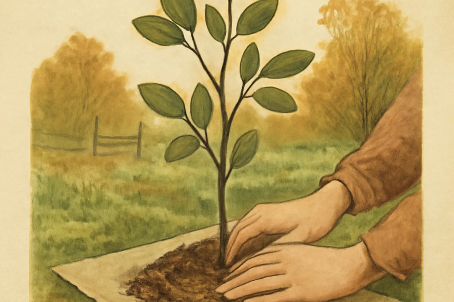 Jeune pied d'aronia plante avec paillage de BRF