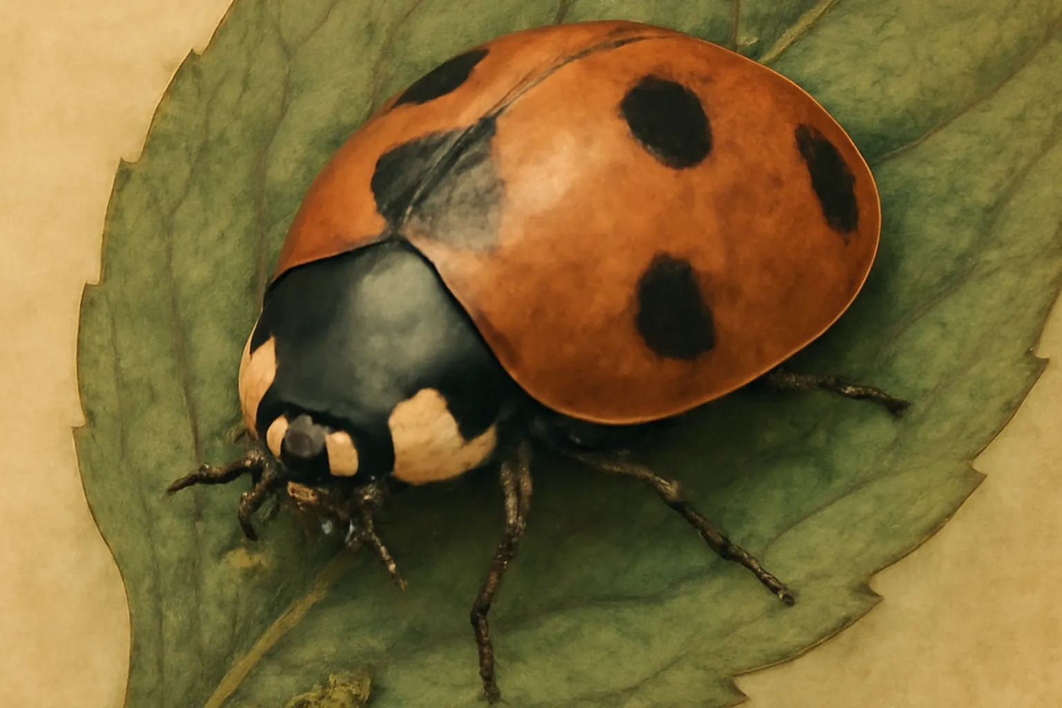 Coccinelle a sept points sur une feuille verte