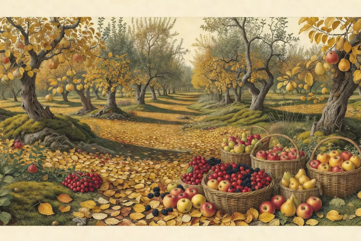 Scene d'automne dans un verger rustique