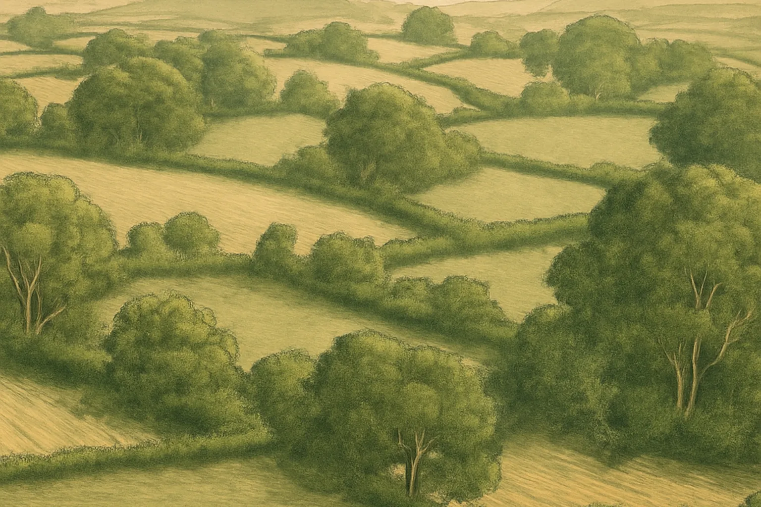 Corridor ecologique de haies reliant boisements et parcelles