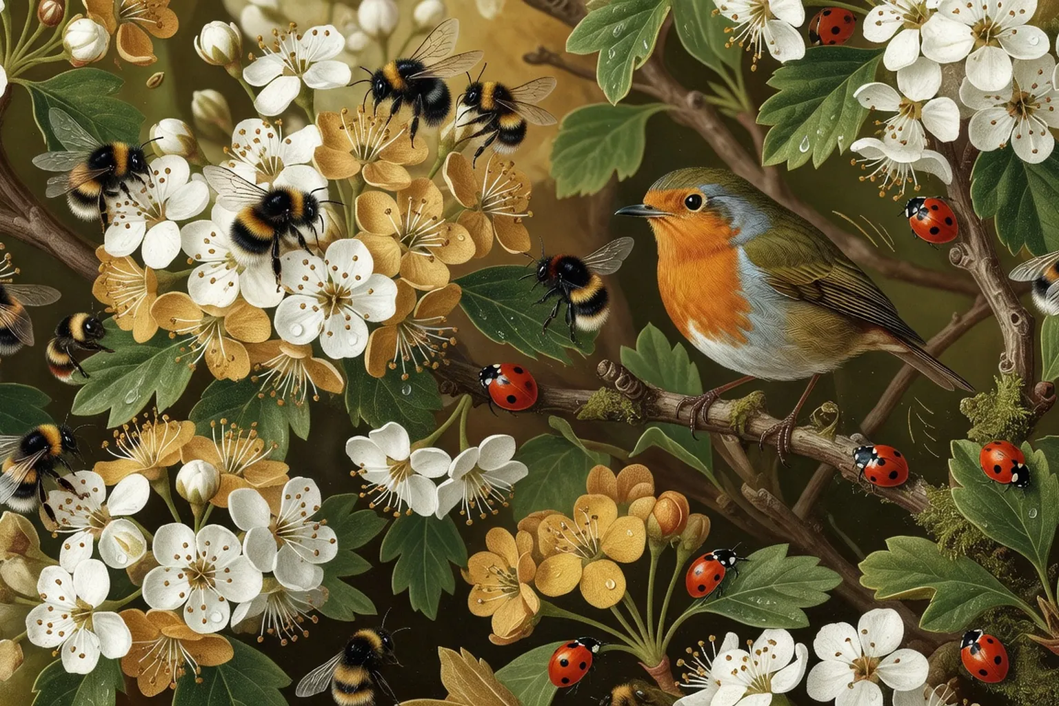 Pie-grieche ecorcheur male percheee sur une branche d'aubepine, haie champetre en arriere-plan, prairie au premier plan