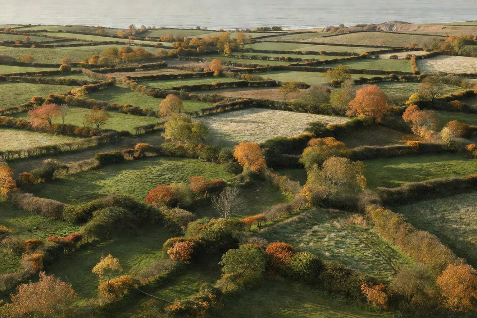 Vue aerienne du bocage breton en Cotes-d Armor, maillage de haies autour de parcelles bocageres